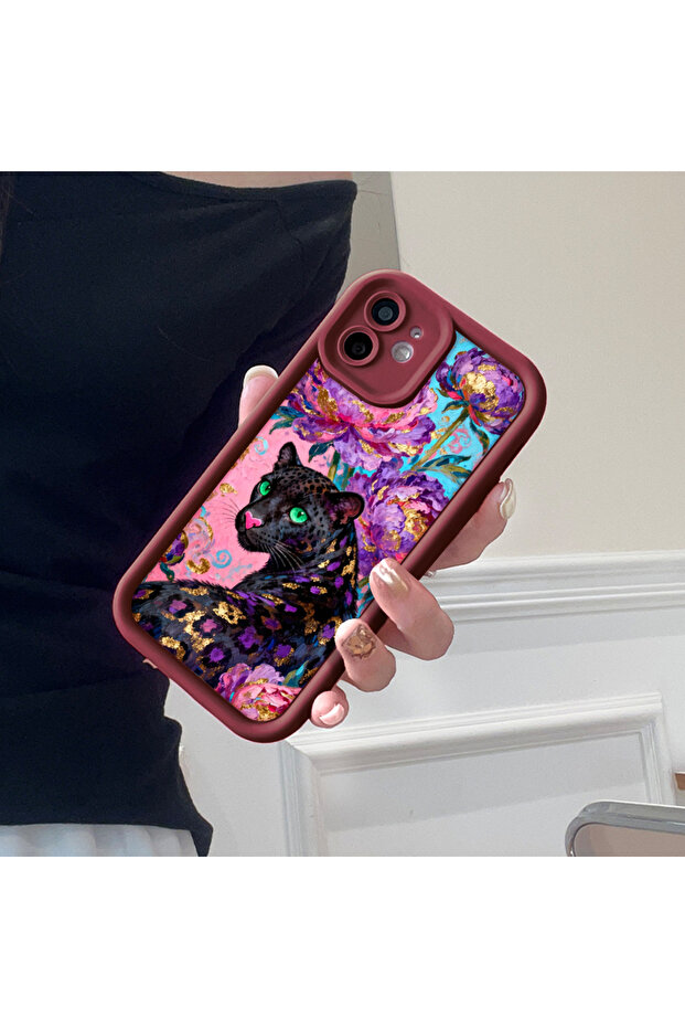 حافظة هاتف من مادة السيليكون المقاومة للصدمات بنمط باردوس باللون الأحمر الداكن، متوافقة مع هاتف Redmi Note 14 - 4