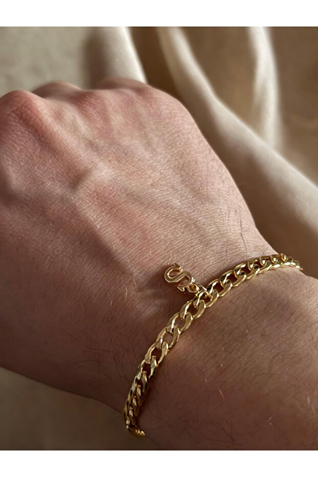 Steel Gourmet Bracelet with Gold Letter S