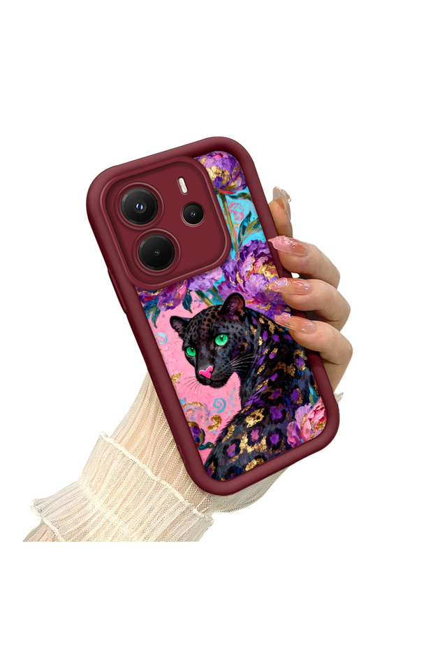 حافظة هاتف من مادة السيليكون المقاومة للصدمات بنمط باردوس باللون الأحمر الداكن، متوافقة مع هاتف Redmi Note 14 - 3