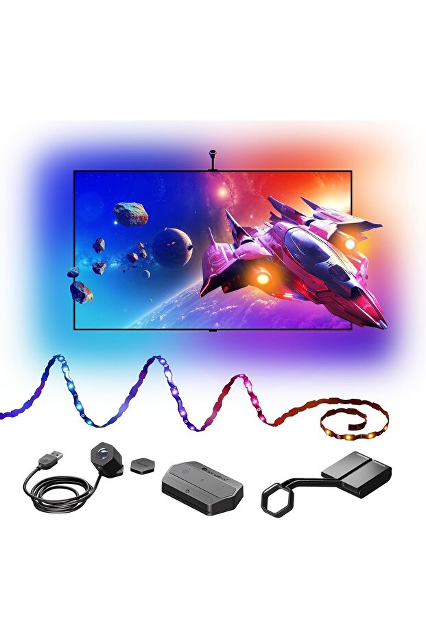 4D V2 LED Strip Screen Mirror for 65 inch TV, Smart RGB Backlight, Flexible Zigzag with Cam