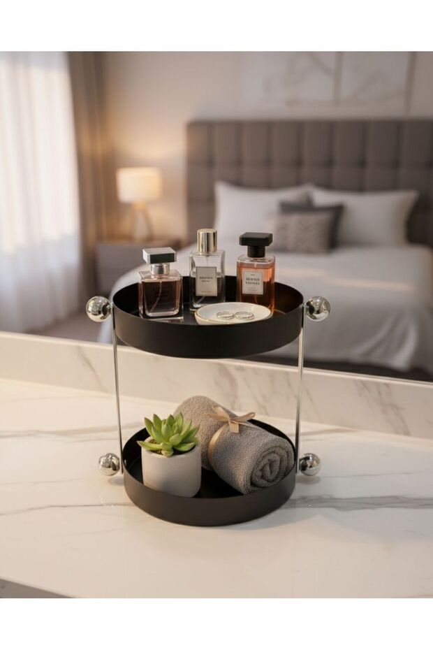 Black two-tier tray - 1