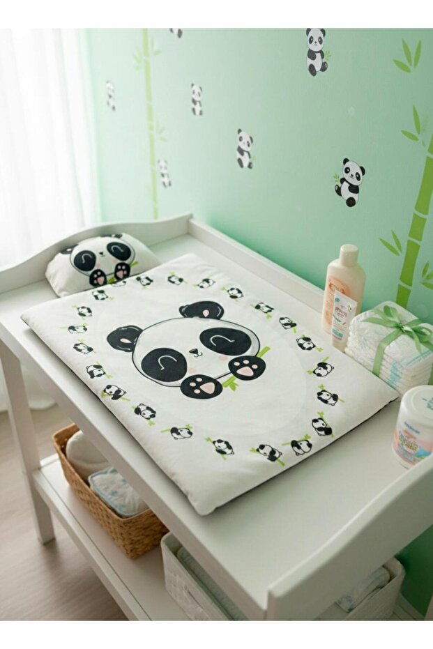 Unisex Baby Soft Textured Patterned Padded Bottom Cover Set - Care Cover 2 Piece Set 45X65 cm Panda