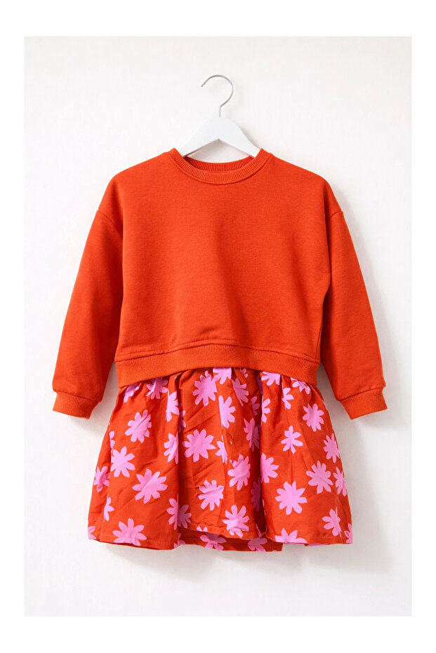 Orange Floral Sweat Dress