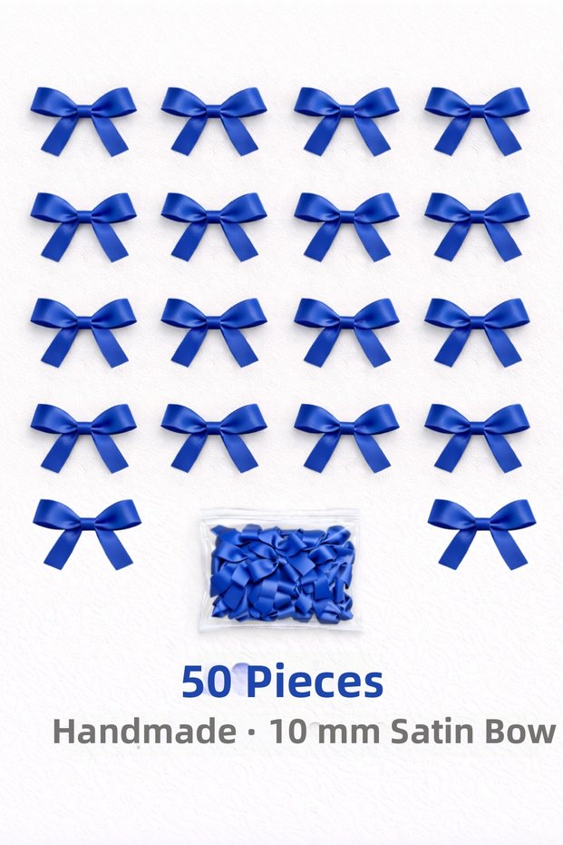 Cobalt Blue Bow Satin Ribbon – 10 mm Decoration, Wedding Candy, Gift, Dowry Ornament, Balloon Ornament 50 Pieces