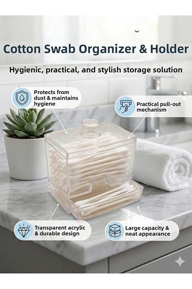 Ear Swab Holder Translucent, Square Cotton Swab Holder with Lid