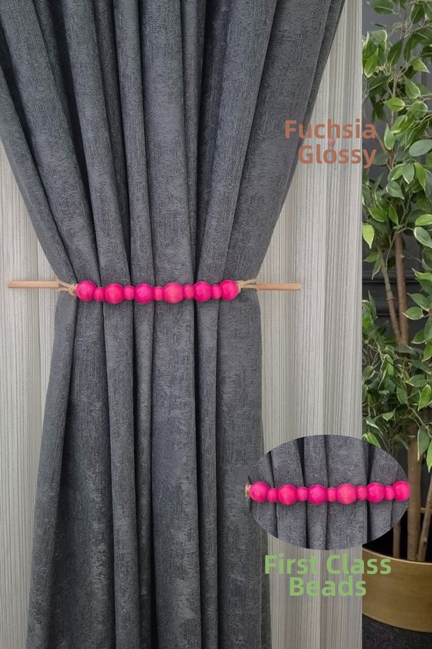 Fuchsia Pink Wooden Bohemian Curtain Tie Holder, Children's Room Background Curtain Ornament (1 Piece)