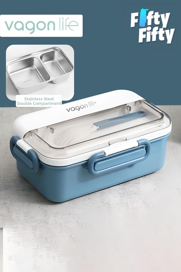 Single Layer Double Compartment Bento Lunch Box New Generation Lunch Box for Office-School Stainless Steel 58
