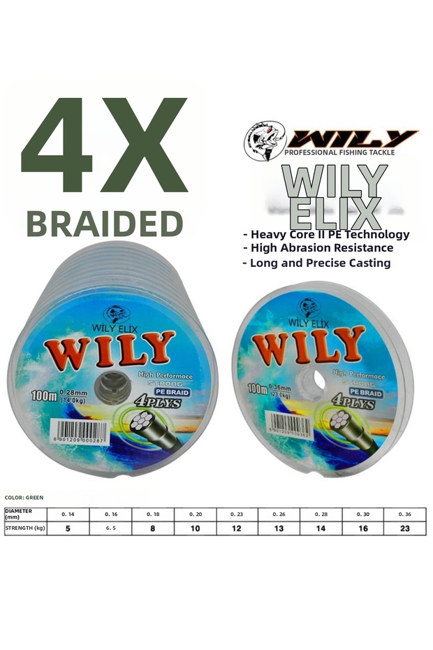 Elix 4 Ply Ip Fishing Line Green 100 Mt