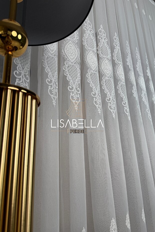 Şehzade Ttm Heavy Draped Cord Embroidered Soft Tulle Curtain Will Not Ask for Ironing (1X2.5 Pleat Stitched)