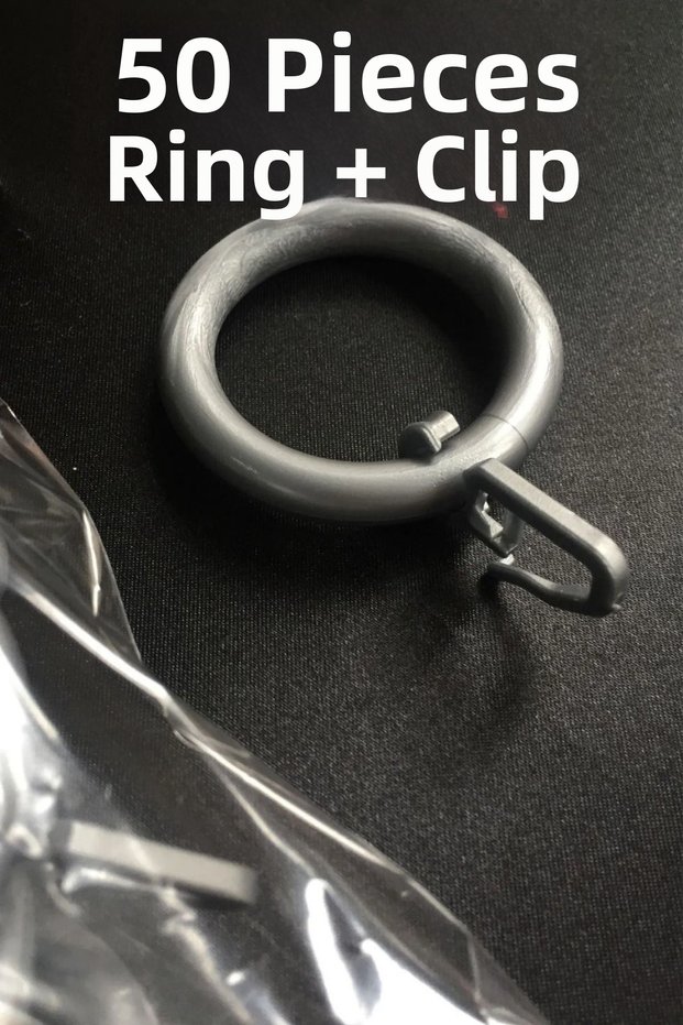 50 Pcs Gray Rustic Curtain Rings and Clips, Rustic Rings and Hooks