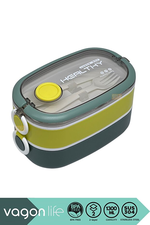 Bento 1300ml Lunchbox New Collection 2 Layer 3 Compartment Stainless Steel Lunch Box Food Container