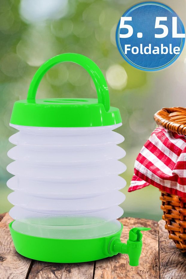 Folding Water Canister with Tap Outdoor Accordion Camping Fountain Picnic Demijohn Beverage Bottle Bucket Green