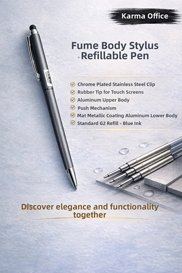 Stylus Ballpoint Pen | Smoked Body | Touchscreen Compatible Premium Metal Pen