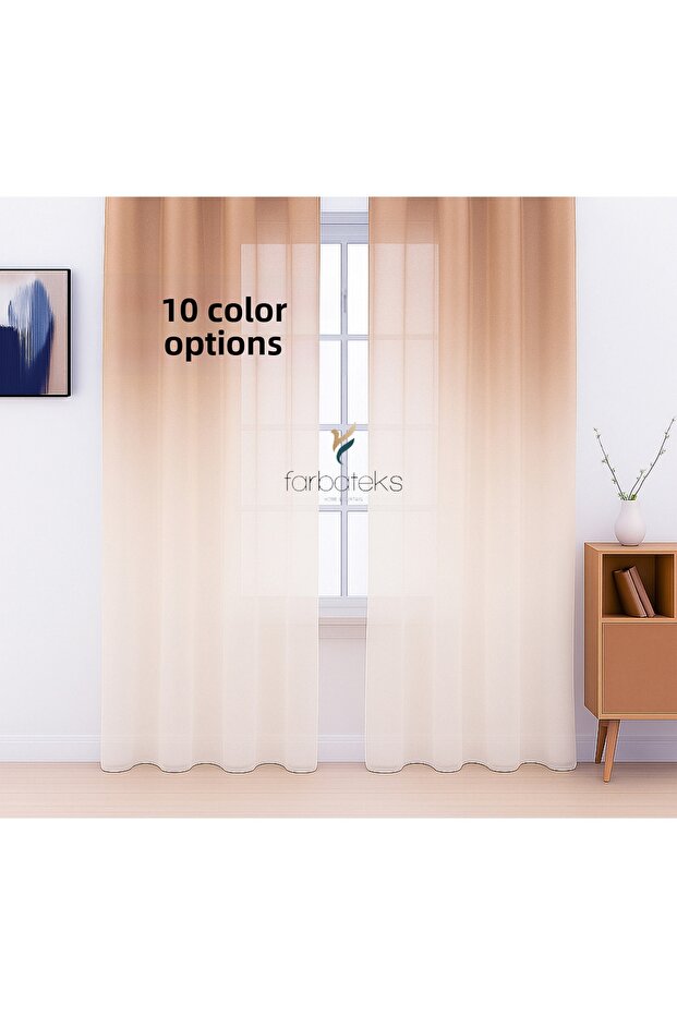 Mink Beige Coffee Tulle Curtain Gradient Color Transitioning 2 Layers Pleated Tulle Curtain