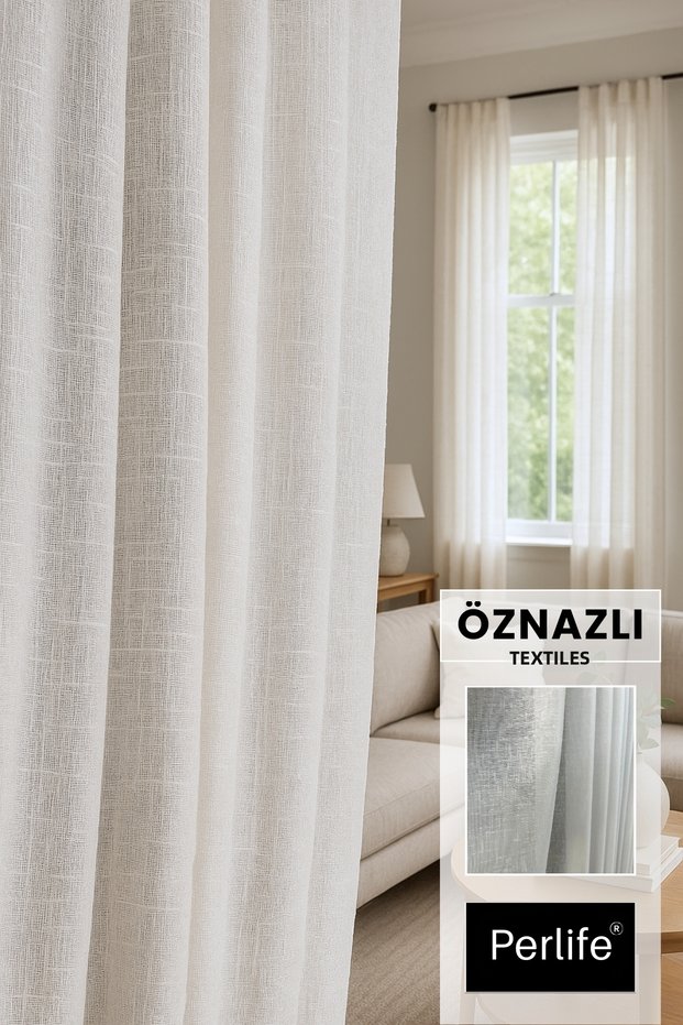 Linen Armure Tulle Curtain – Textured – Heavily Pleated | Measure Your Full Height and Write It to the Seller as a Question!