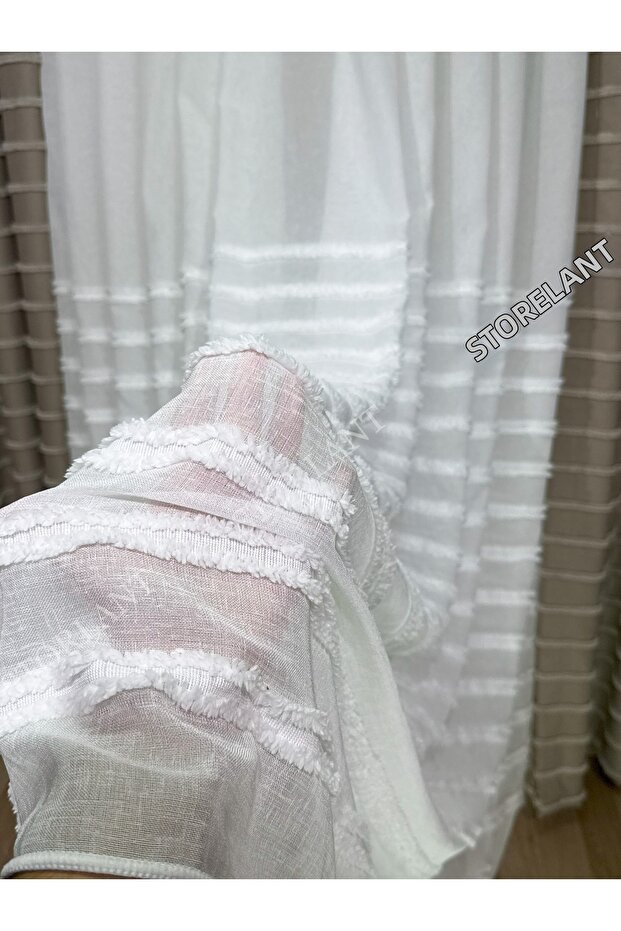 Half Horizontal Linen Tulle Curtain | Heavy Weight, 1/3 Tight Pleats, No Ironing Required