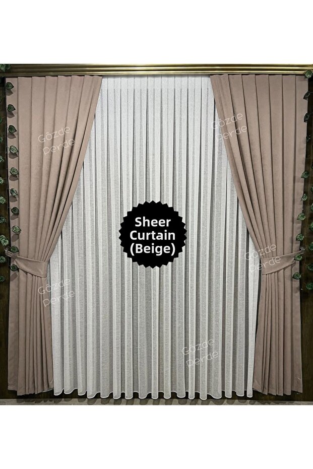Light Mink Beige Stone Background Curtain Sparse Pile 1/2 – Modern Thick Velvety Island Background Curtain Single Wing
