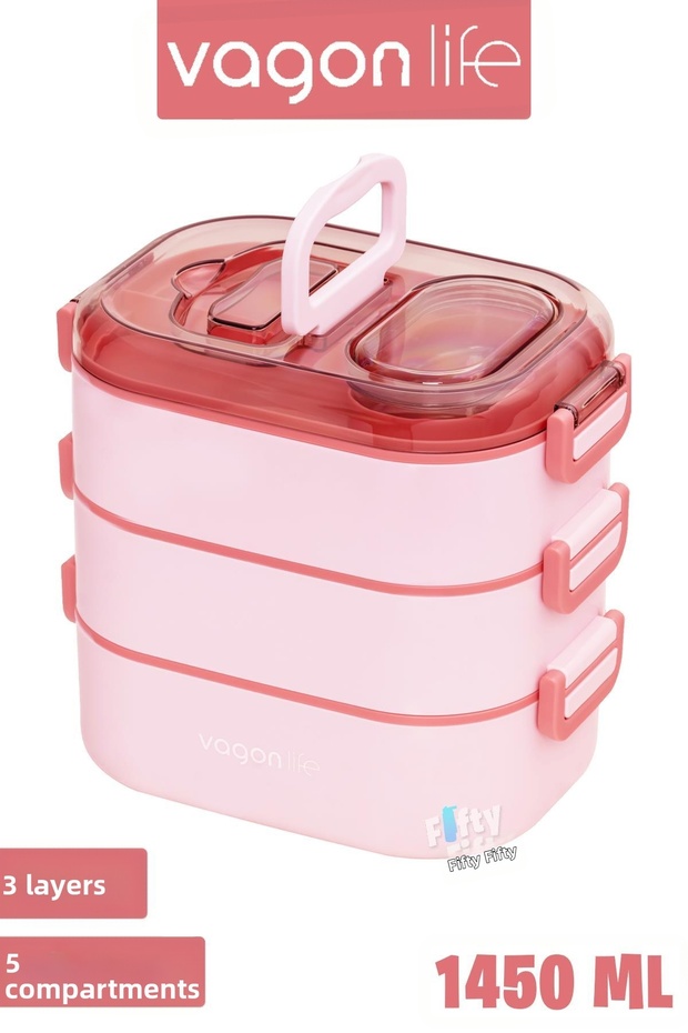 1450 ml 3 Layer Steel (2 Layers Usable) Bento Lunch Box New Generation Lunch Box-Fflbox708