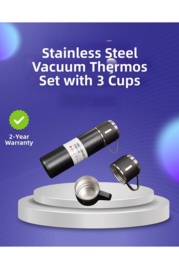 500 ml Thermos Set That Keeps Heat for a Long Time | Steel Body, 2 Cups, Gift Box