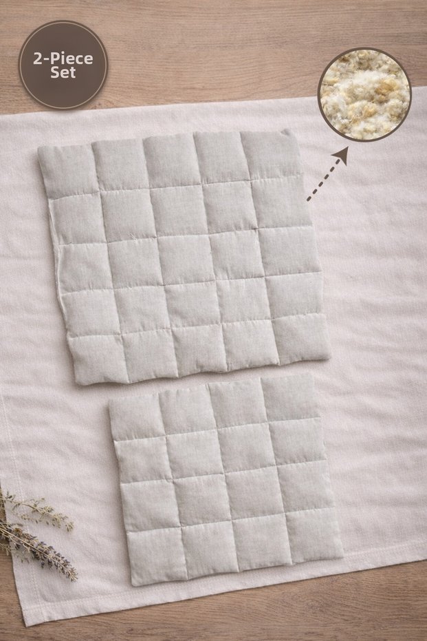 2-Pack 100% Natural Unwashed Sheep Wool Filled Adult and Children's Back Abdomen Chest Pad 37X37Cm 30X25Cm