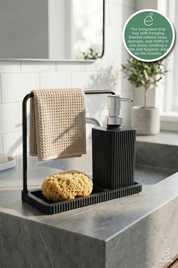 Kitchen Countertop Liquid Soap Dispenser Set with Hanging Sponge Holder and Drainer Organizer Hygienic Organizer