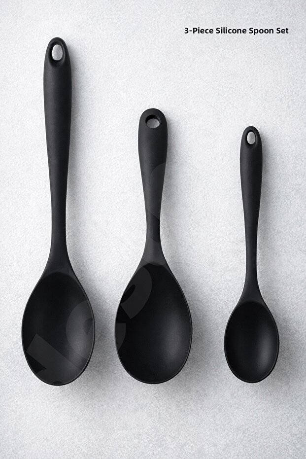 3Pcs Hard Silicone Spoon Set - Non-Scratch, Non-Burning, Food-Grade - Serving and Rice Spoon - Sturdy