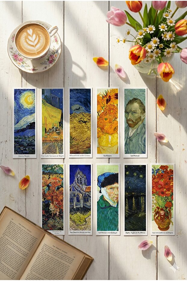 Van Gogh Themed Set of 10 Bookmarks - Laminated Glossy Photo Print - Water Resistant
