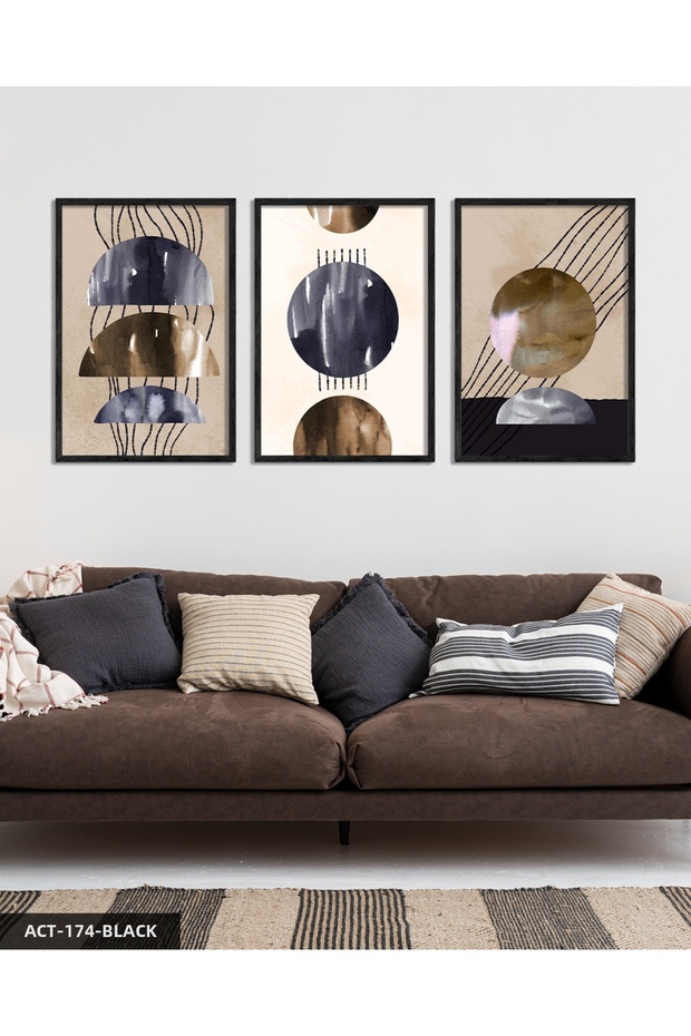 Circular and Linear Poster 3 Pieces Wooden Framed Painting Act