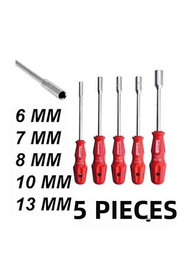 5 Pcs Socket Wrench Screwdriver 6/7/8/10/13/mm Metal Hexagon