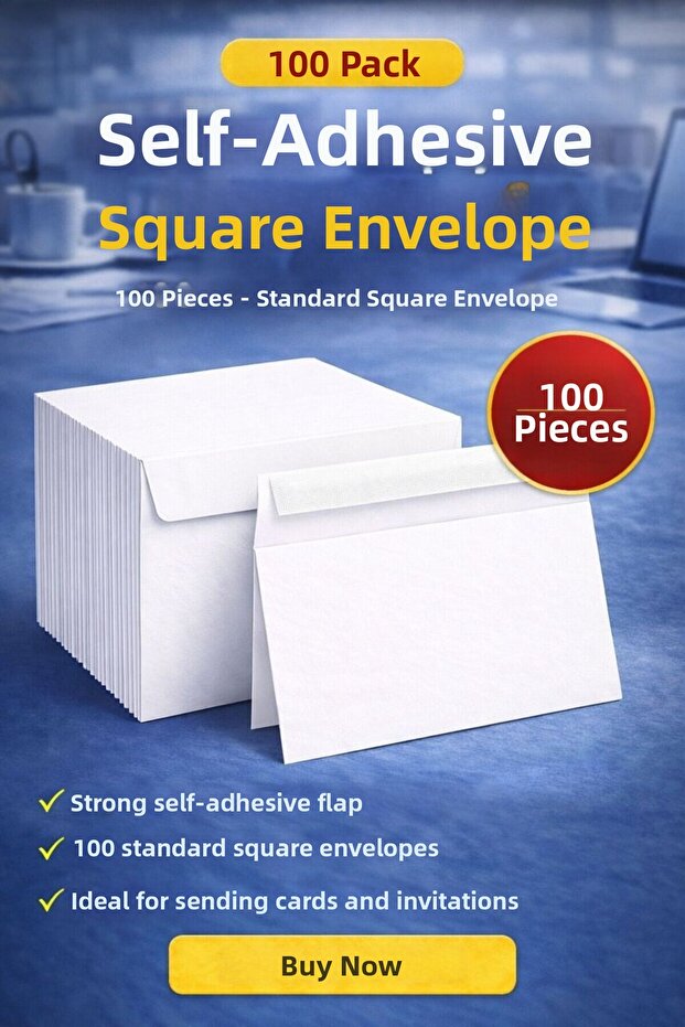 Self-Adhesive Square Envelope 100 Pieces – White, for Invitation and Card