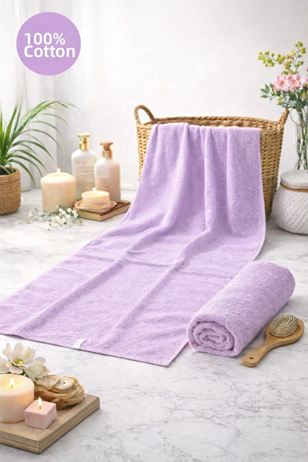 Towel Set 100% Cotton (Bath + Hair) 2-Piece Lilac
