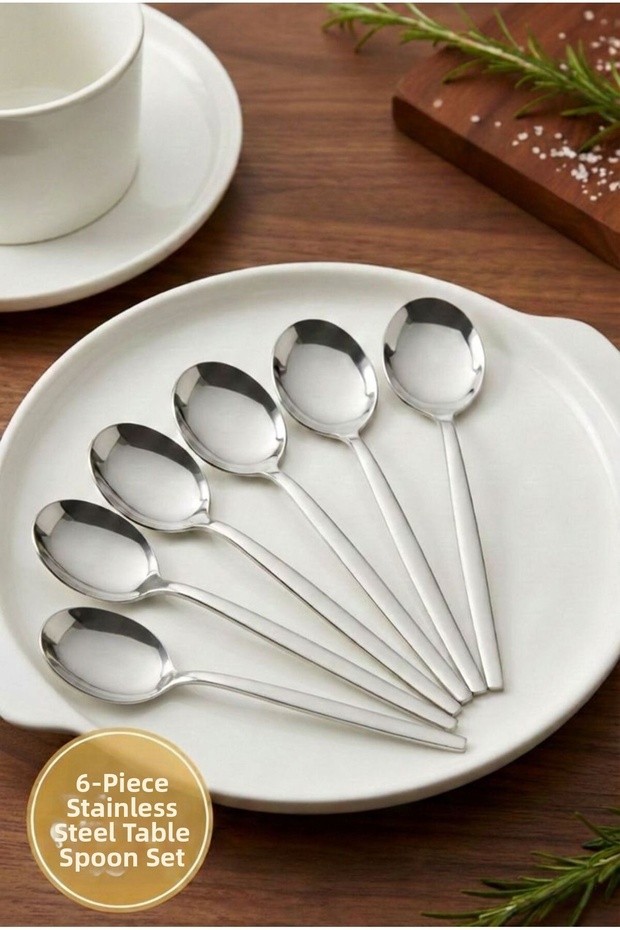 6 Piece Modern Stainless Steel Tablespoon Set