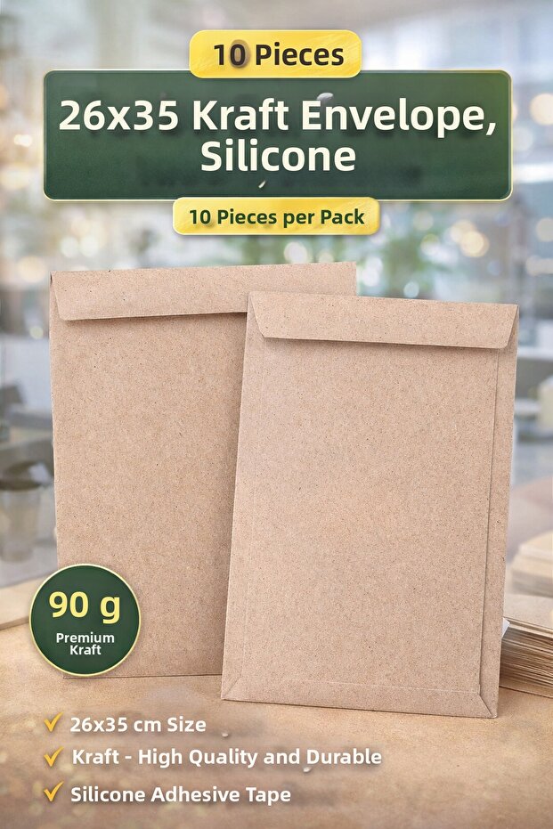 Bag Envelope 26X35 cm Kraft | Silicone Adhesive – 10 Pieces