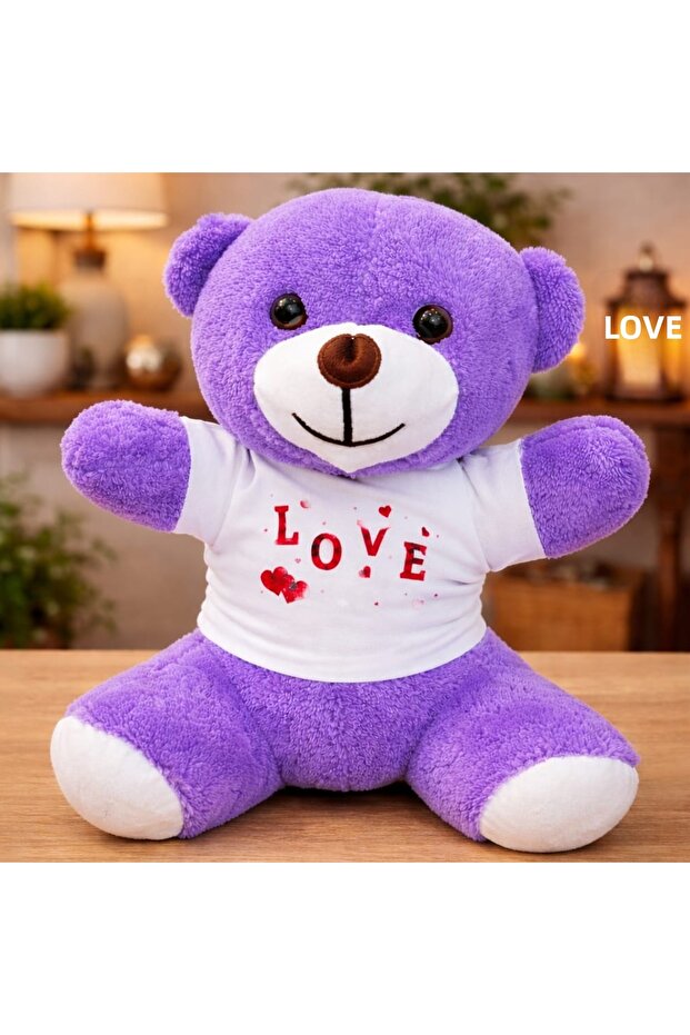 دمية دب قطيفة على شكل تي شيرت من Love مطبوع