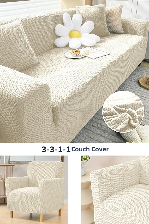 3.3.1.1 Sofa Cover Cream Sofa Slipcover Set Elastic Sofa Cover