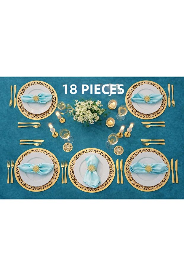 Supla Set, American Serving Set - 18 Piece Tableware Presentation, (6-Piece Spoon, 6-Piece Cup Holder, 6-Piece Napkin Holder)