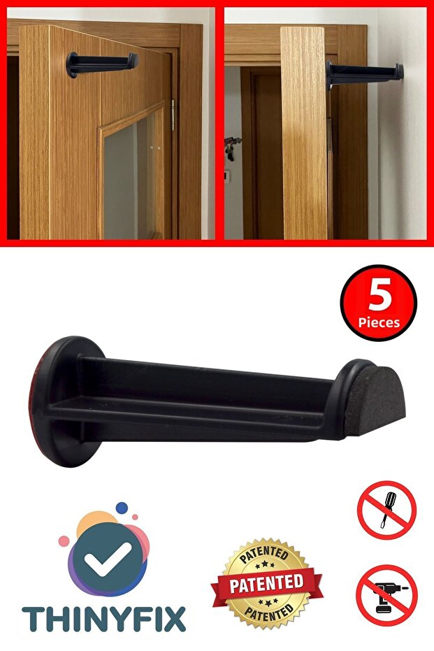Self-Adhesive New Generation Multi-Purpose Black Plastic Door Stopper/Stopper/Tamp 5 PCS