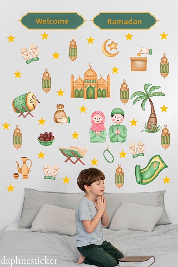 Welcome Ramadan Month Themed Glass Wall Sticker Set, Educational Glass Wall Sticker