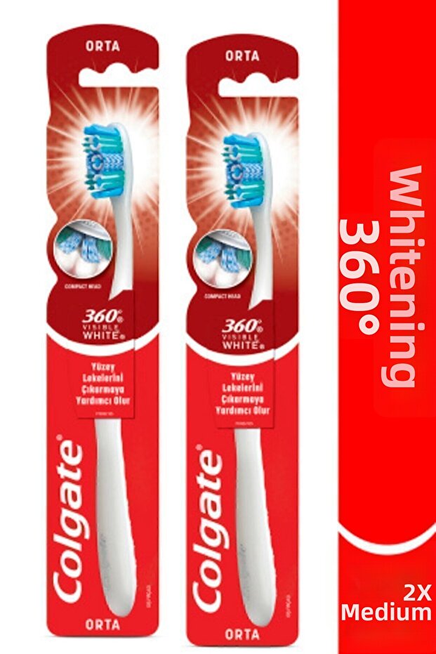 360 Visible White Whitening Medium Toothbrush X2 Pieces