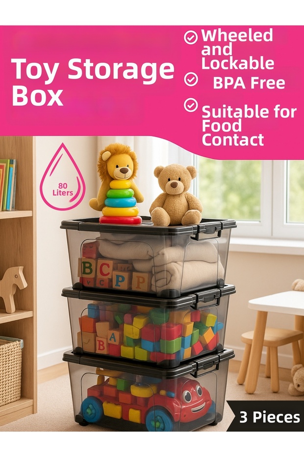 80 Liter Storage Box 3 Pieces Storage Box Organizer