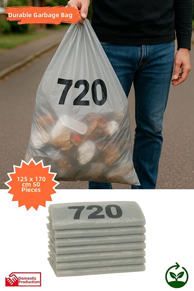 Transparent Trash Bag Thick Durable Home Kitchen Business Office 125X170 cm 50 Pieces
