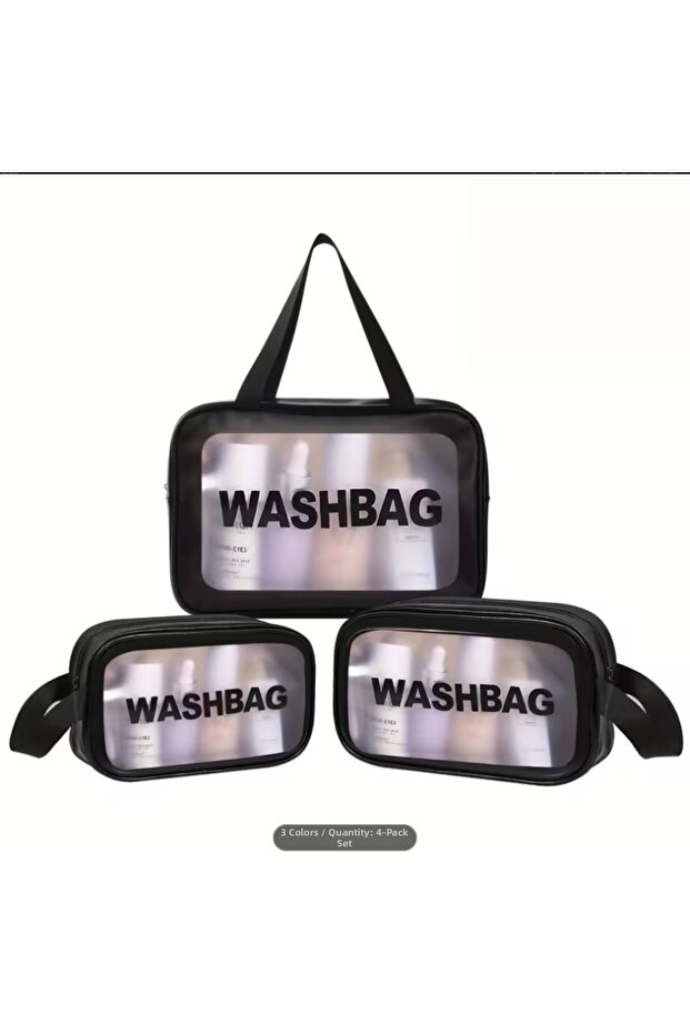 Transparent Three-Piece Makeup and Bathing Bag Set, Large Capacity Pvc Shower Bag, Portable Storage