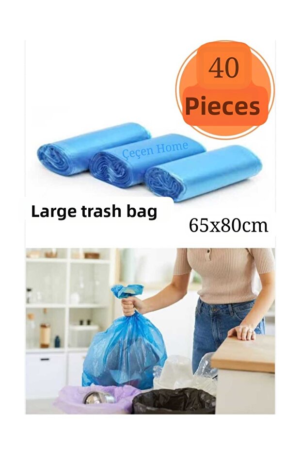 40 Large Size Garbage Bags, Large Size Garbage Bags Blue (65X80Cm)
