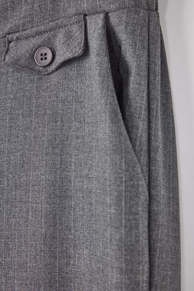 Limited Edition Antrasit Çizgili Lastik Belli Wide Leg Büyük Beden Kumaş Pantolon TBBSS26AR00008 - 7