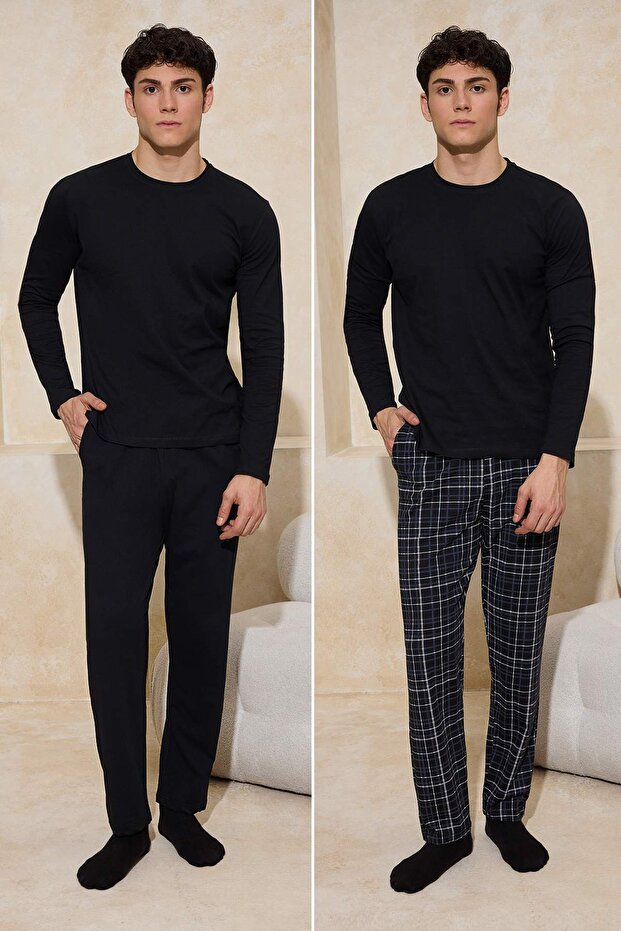Black-Multicolor 2-Pack Cotton Knitted Pajama Bottoms Tmnaw26Pj00005