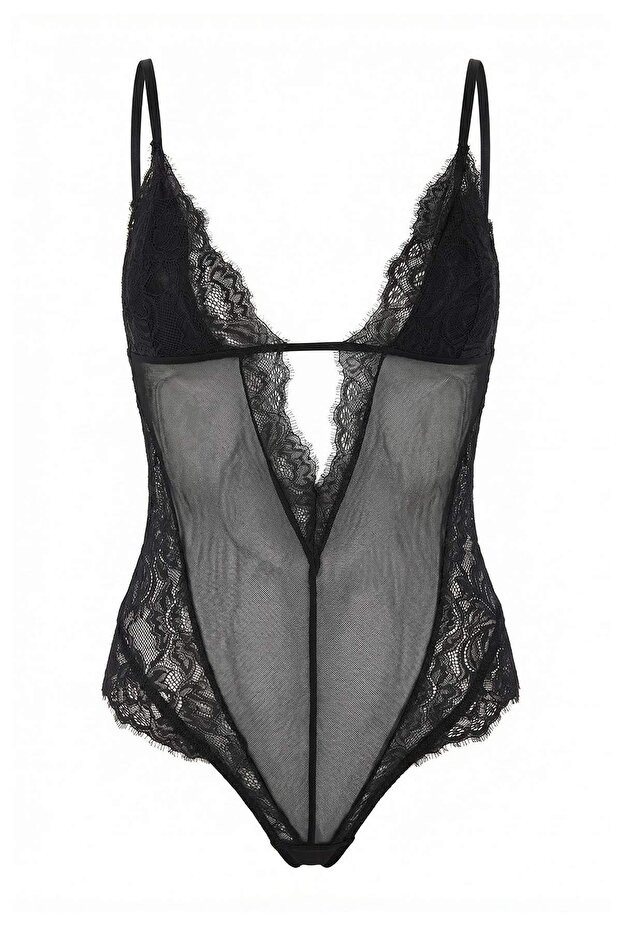 Siyah Dantel/Tül Fitted Body THMSS26BD00009 - 2