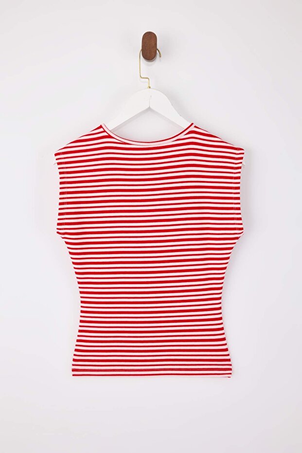 Wardrobe Essentials-Çok Renkli Çizgili Fitted/Vücuda Oturan Yumuşak Örme Bluz TWOSS26BZ00108 - 6