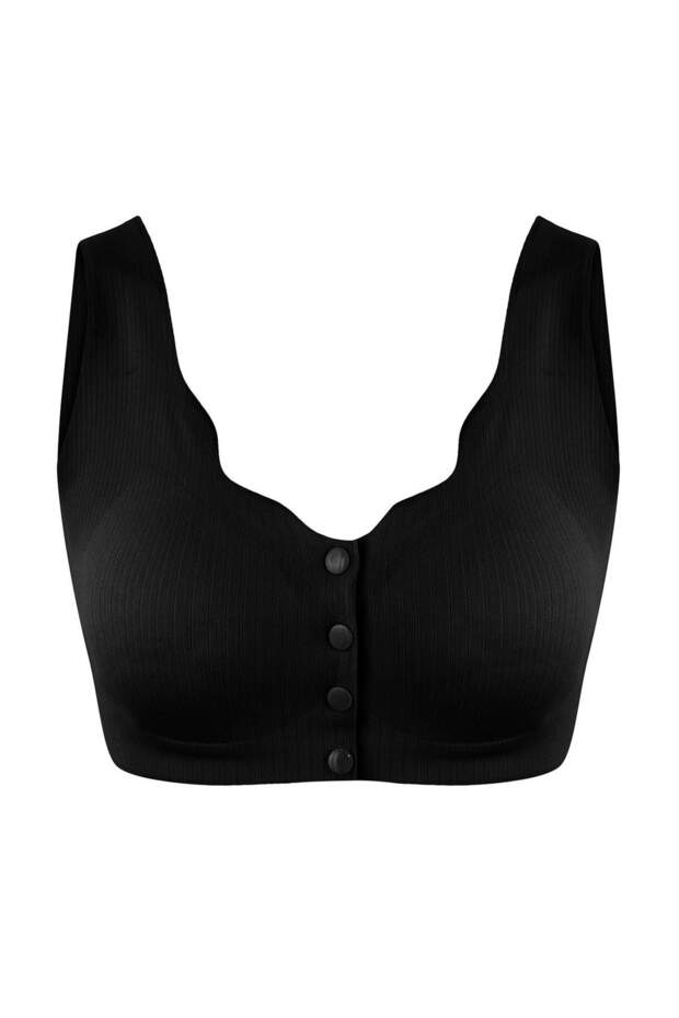 Siyah Dikişsiz Lazer Kesim Görünmez/Hayalet Düğme Detaylı Kaplı Bralette Örme Sütyen THMSS26SU00002 - 2