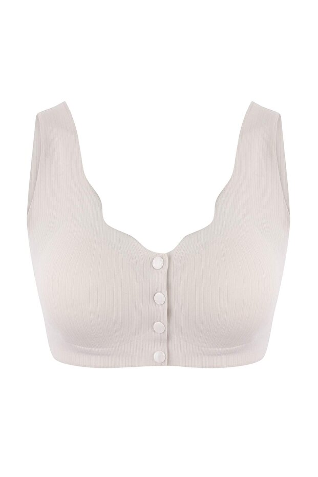 Gri Dikişsiz Lazer Kesim Görünmez/Hayalet Düğme Detaylı Kaplı Bralette Örme Sütyen THMSS26SU00002 - 2