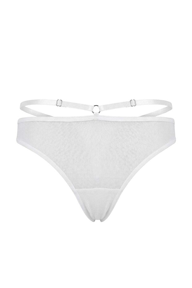 Siyah-Beyaz-Kırmızı 3'lü Tül Aksesuar Detaylı String Külot THMSS26KU00013 - 3
